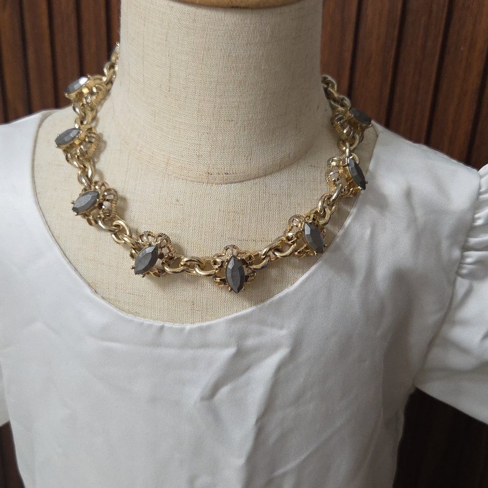 Lee Angel Chunky Gold Tone Statement Necklace Gray | Bold Fashion Jewelry.